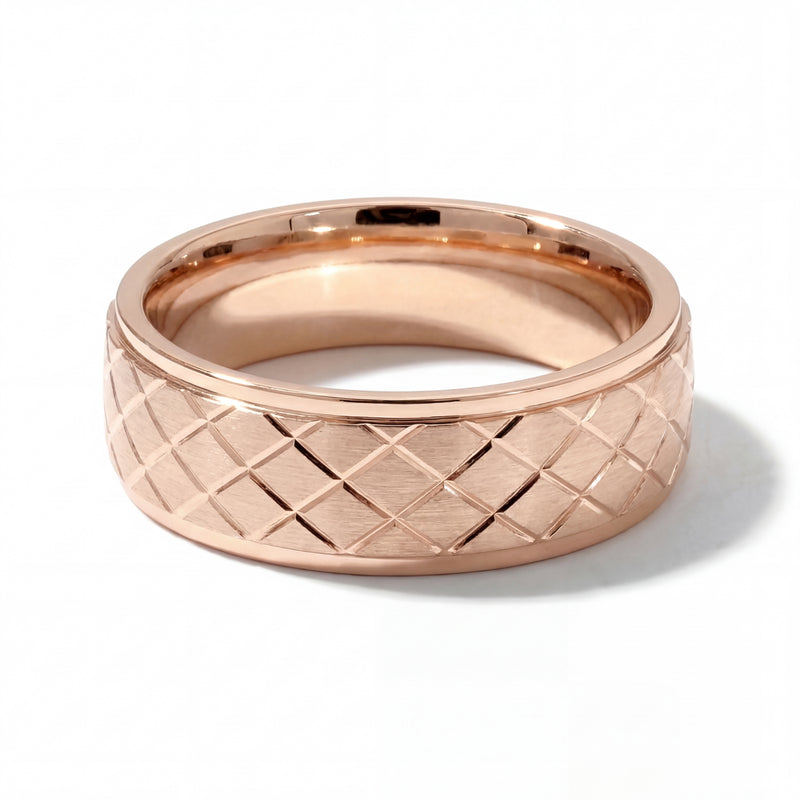 Jaal | Men's Rose Gold Wedding Band, Quilted