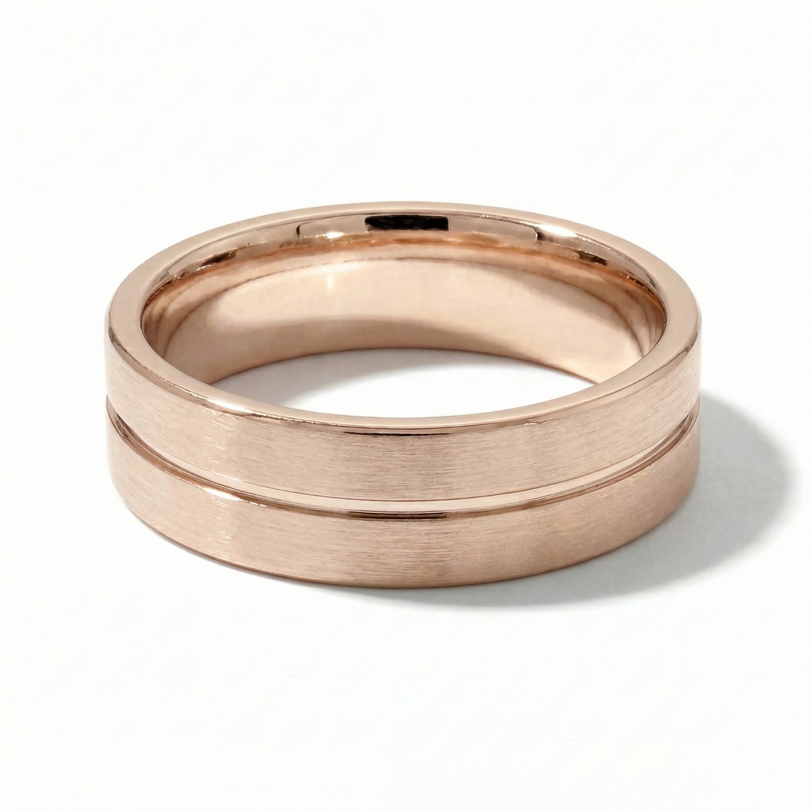 Sutra | Men's Rose Gold Wedding Band, Center Groove