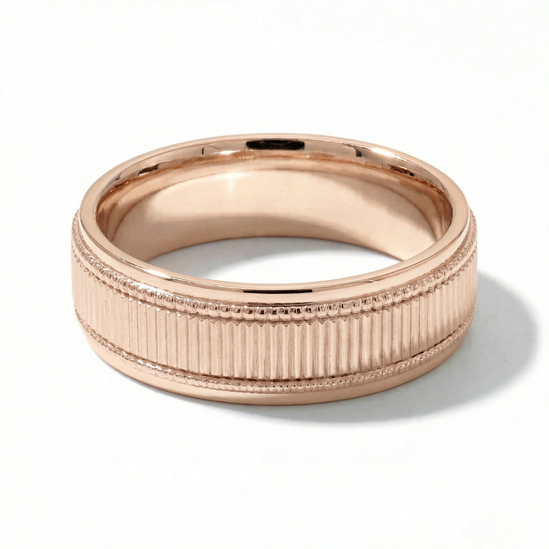 Pankti | Men's Rose Gold Wedding Band, Milgrain