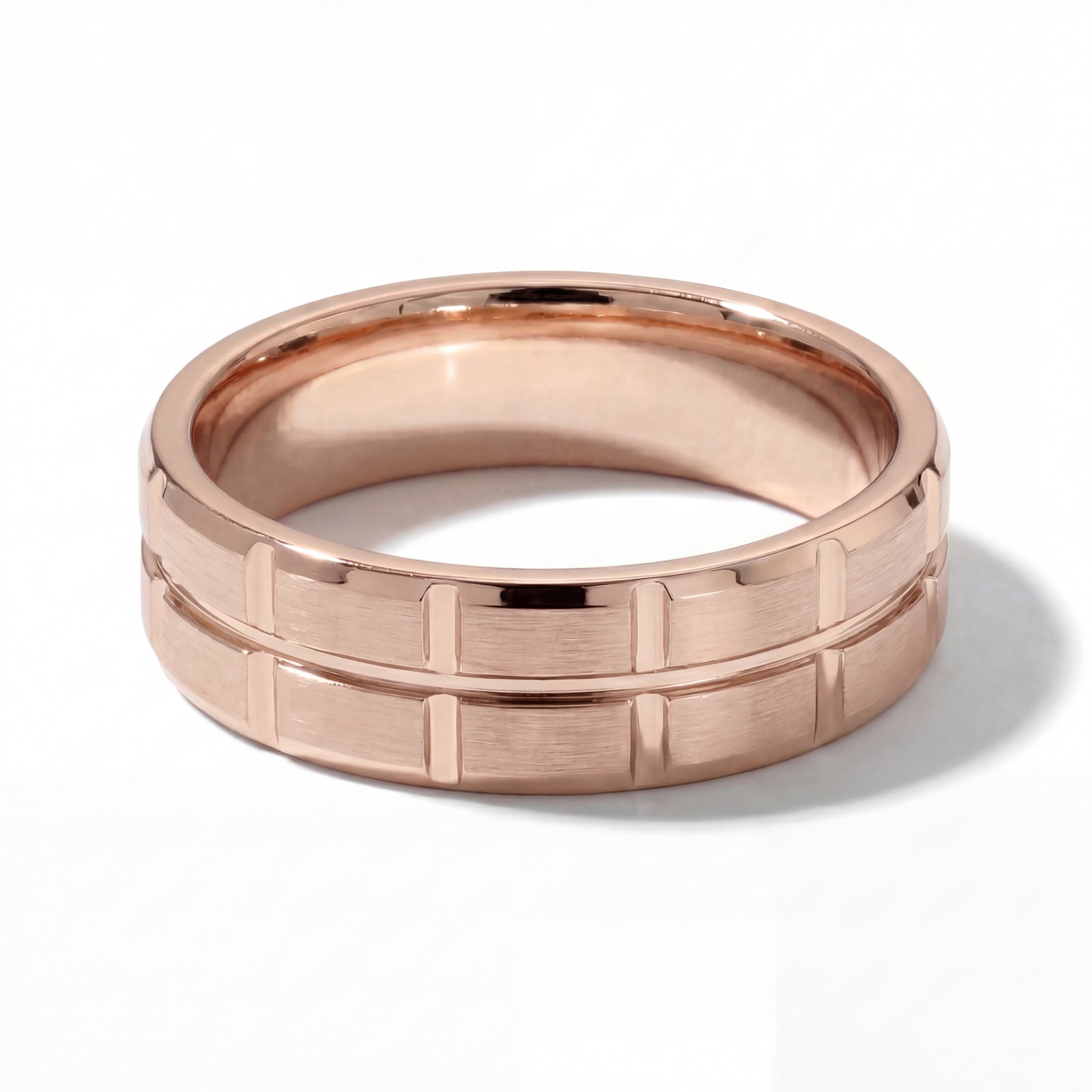 Neev | Men's Rose Gold Wedding Band, Brick Pattern