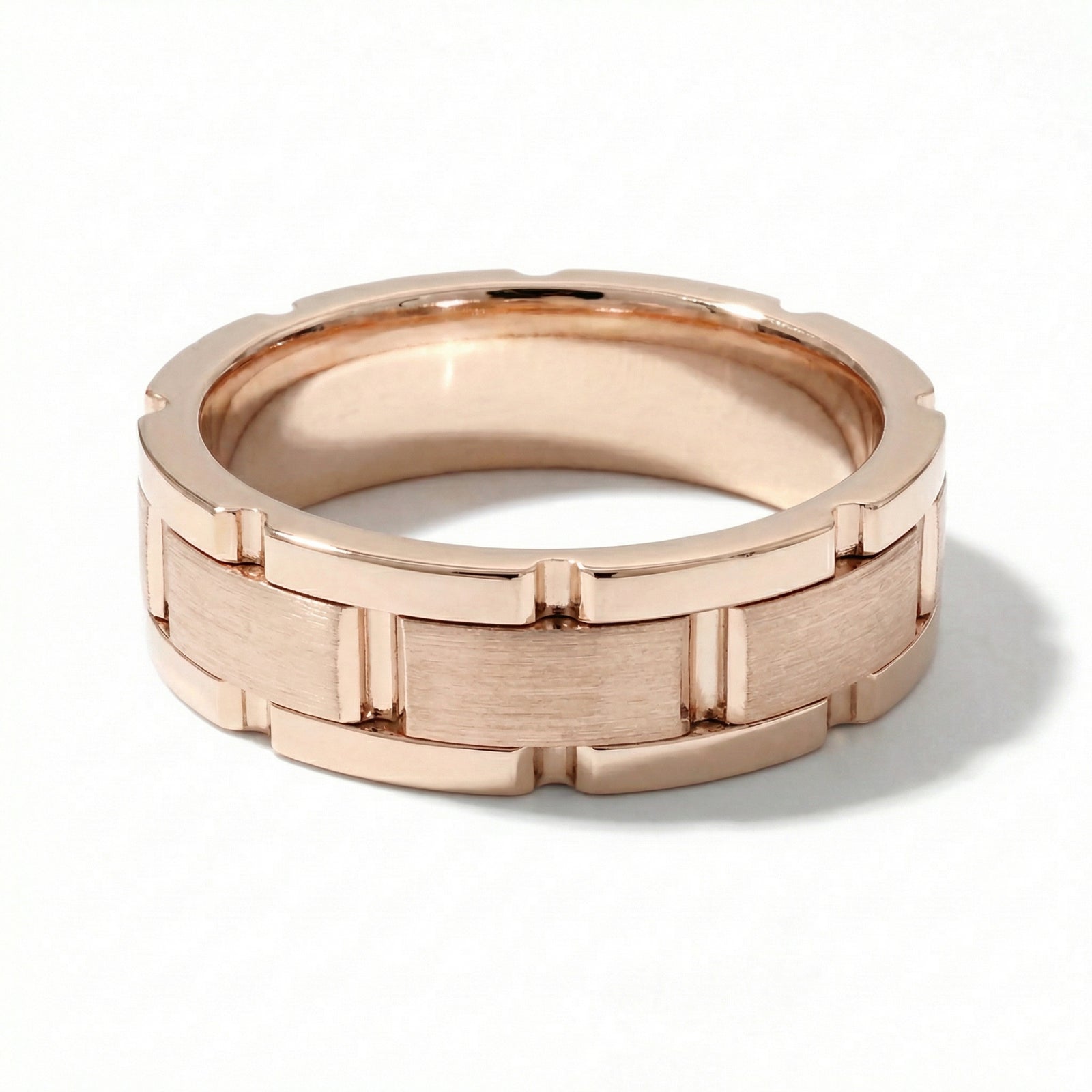 Qila | Men's Rose Gold Wedding Band, Block Pattern