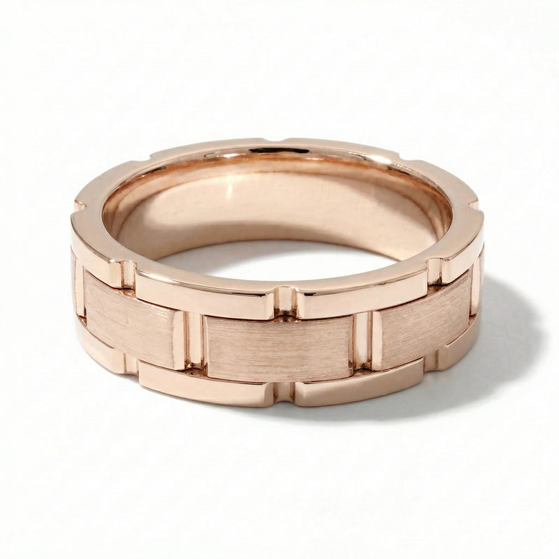 Qila | Men's Rose Gold Wedding Band, Block Pattern
