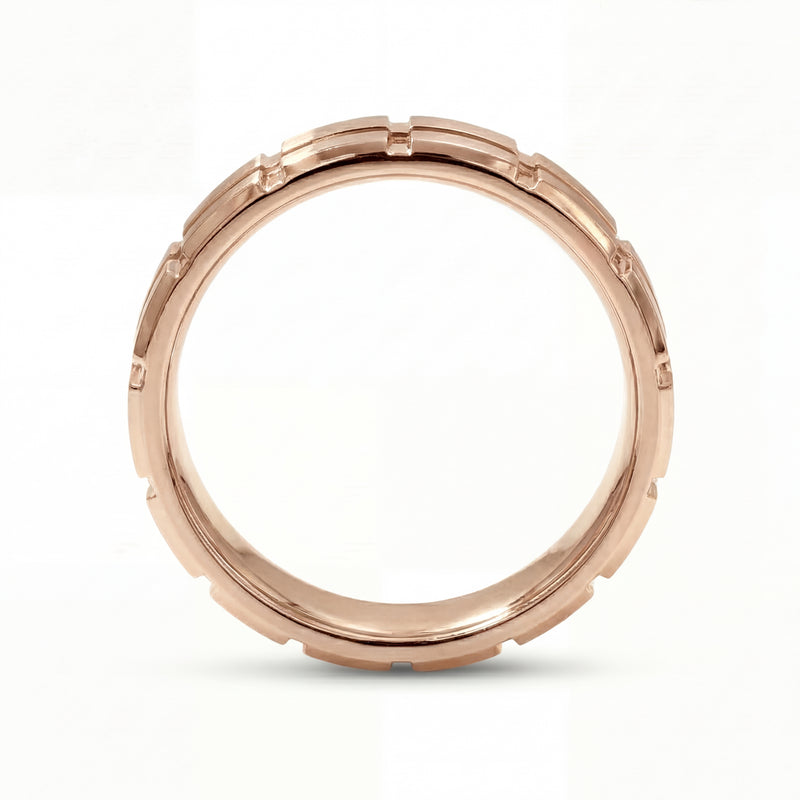 Neev | Men's Rose Gold Wedding Band, Brick Pattern