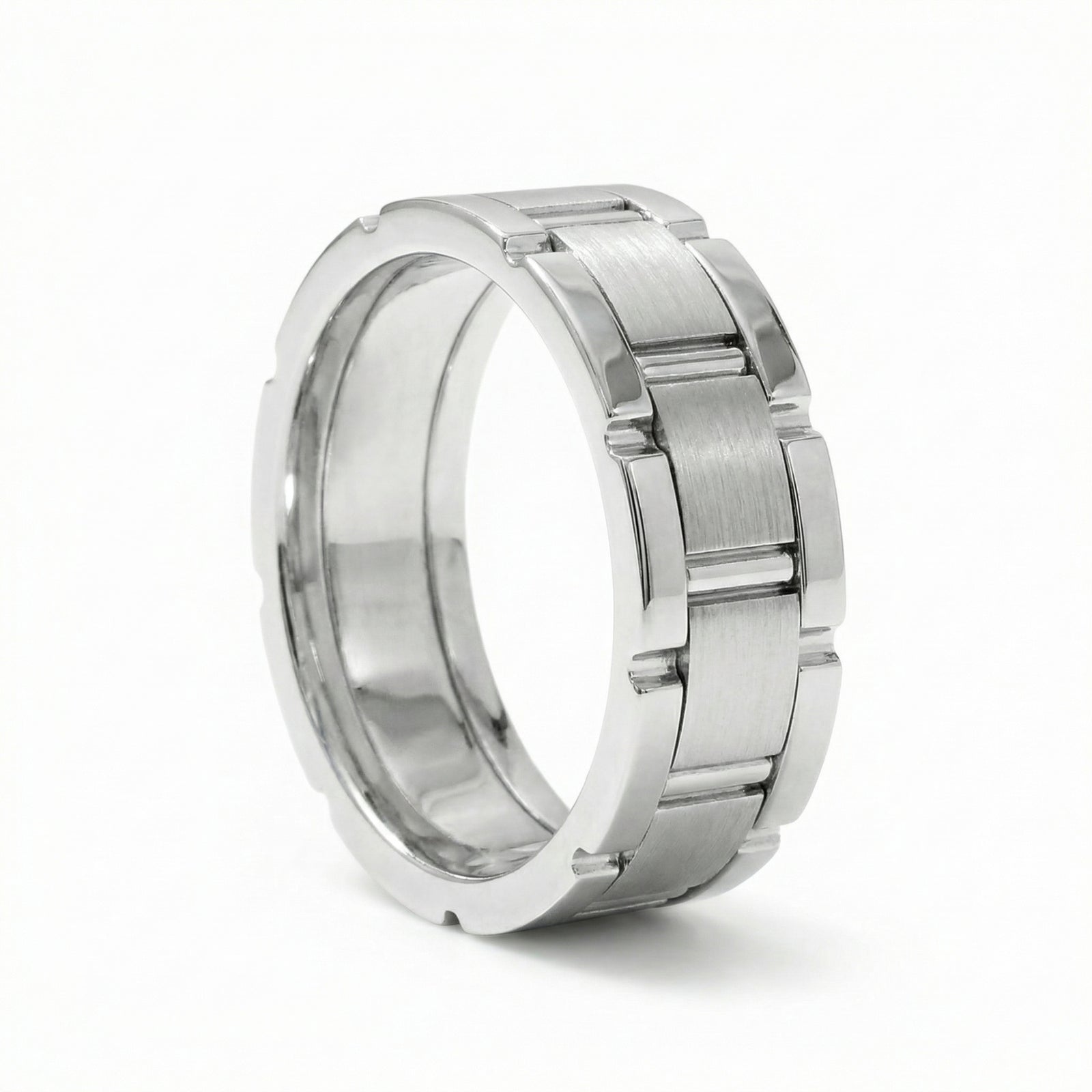 Qila | Men's Platinum Wedding Band, Block Pattern