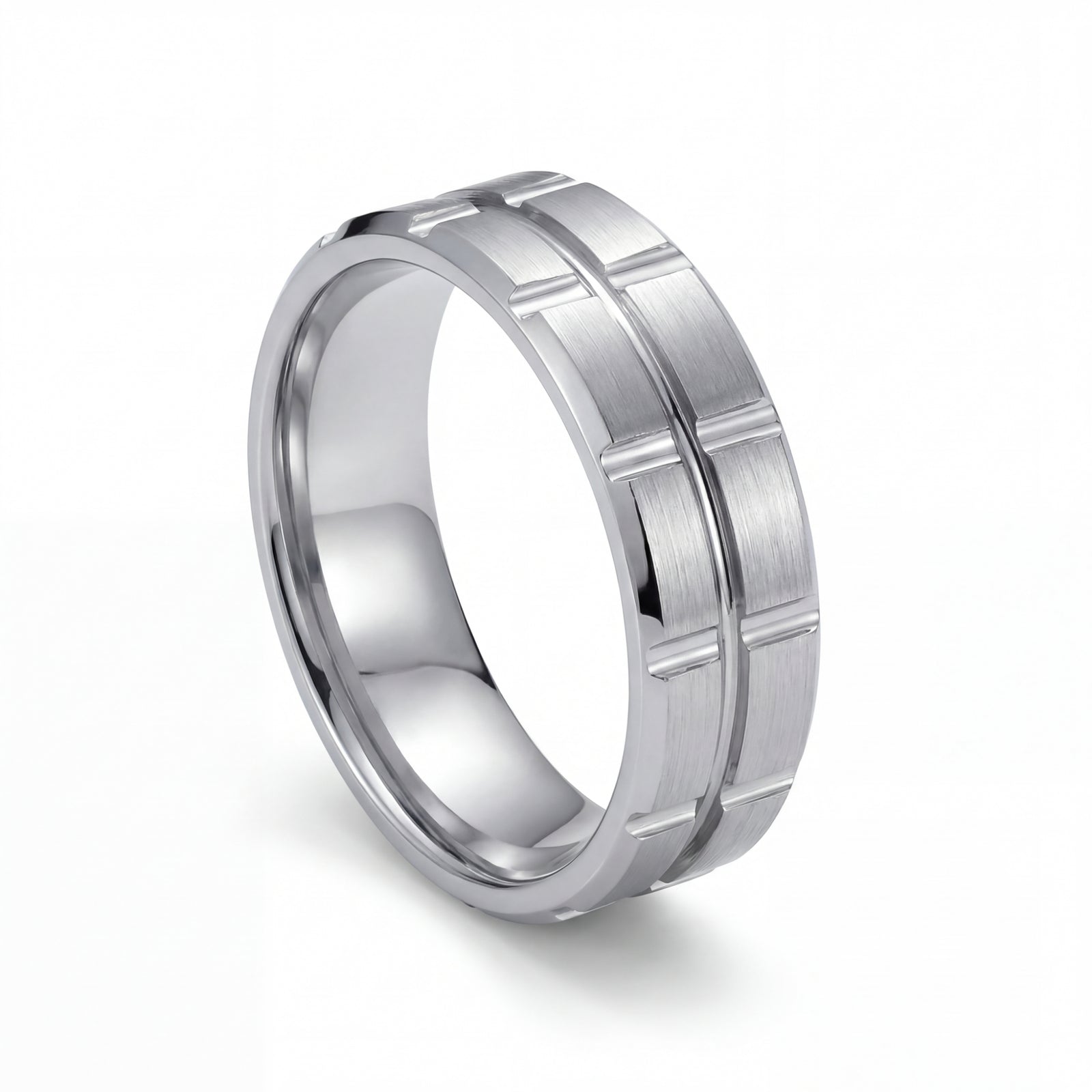 Neev | Men's Platinum Wedding Band, Brick Pattern