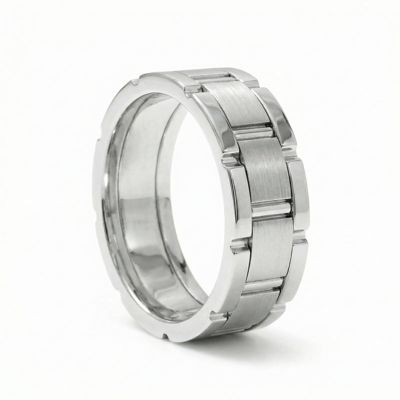 Qila | Men's White Gold Wedding Band, Block Pattern