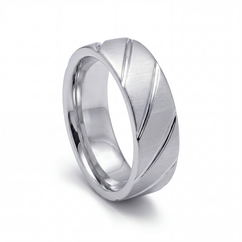 Lehar | Men's White Gold Wedding Band, Wave