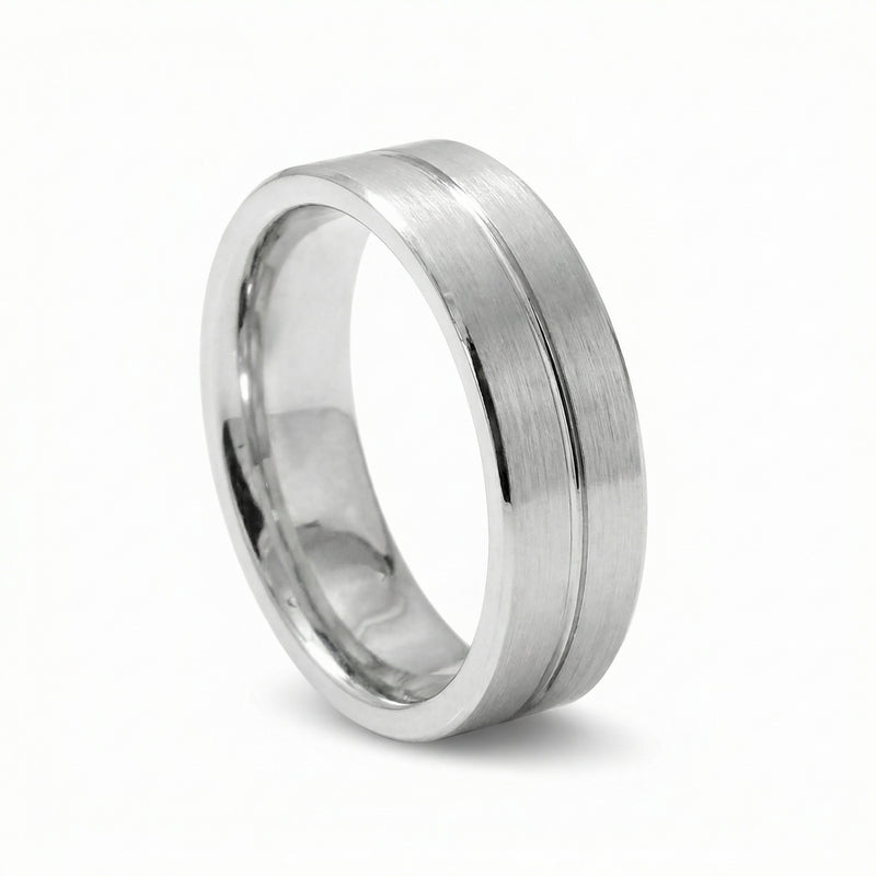 Sutra | Men's Platinum Wedding Band, Center Groove