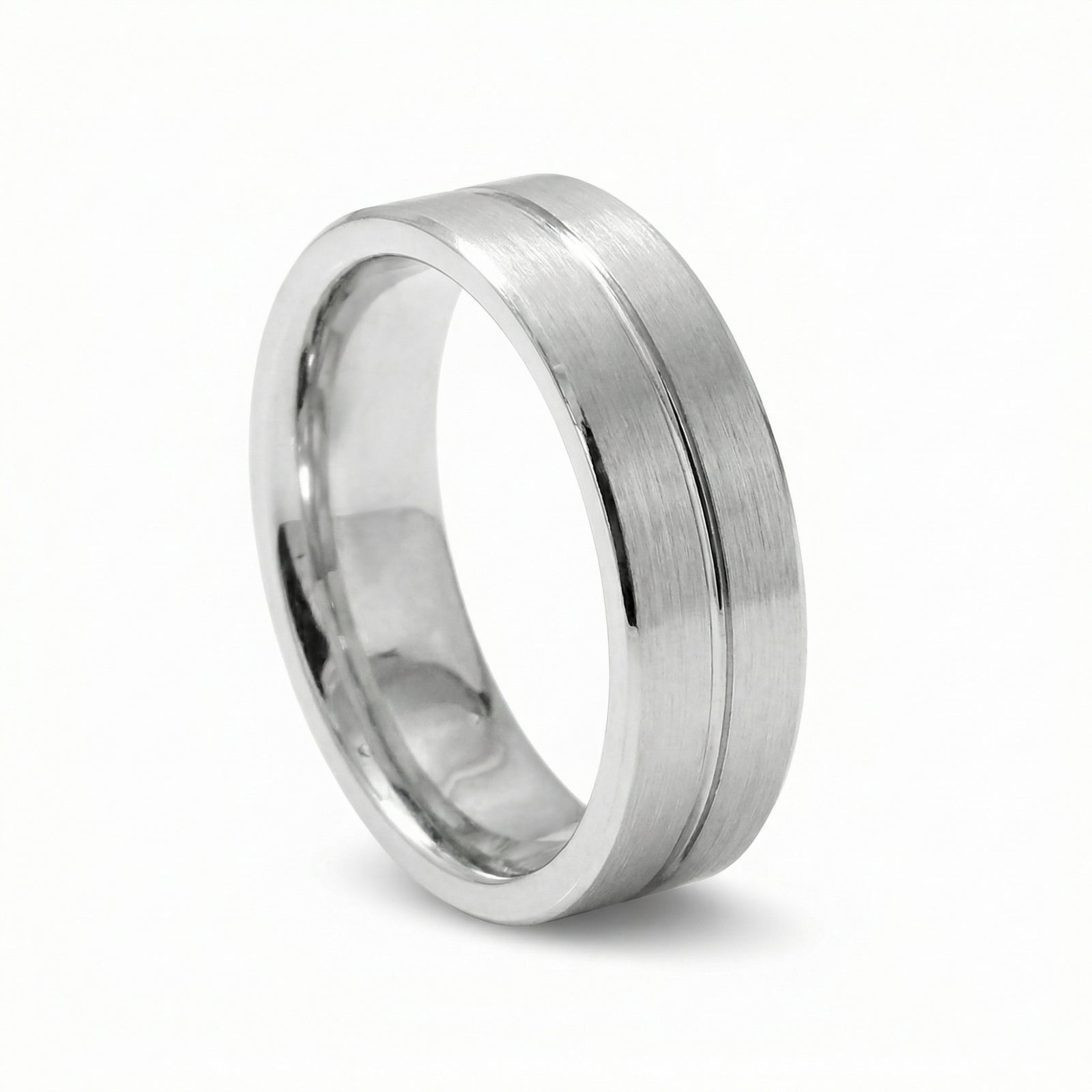 Sutra | Men's White Gold Wedding Band, Center Groove