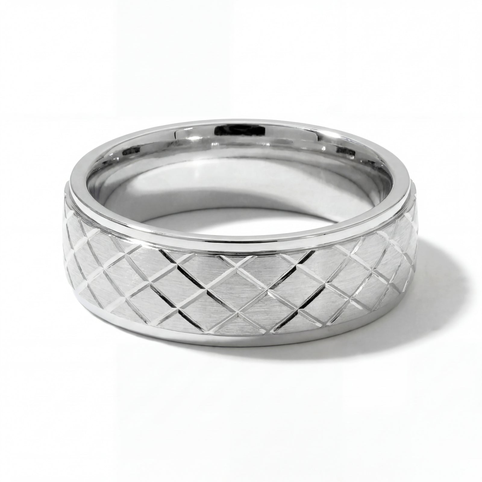 Jaal | Men's White Gold Wedding Band, Quilted