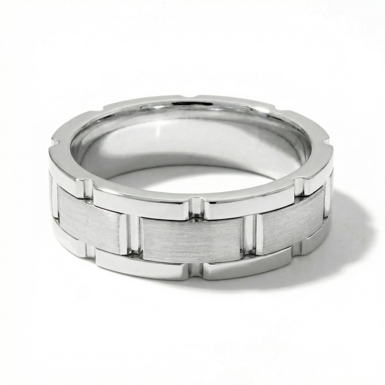 Qila | Men's White Gold Wedding Band, Block Pattern