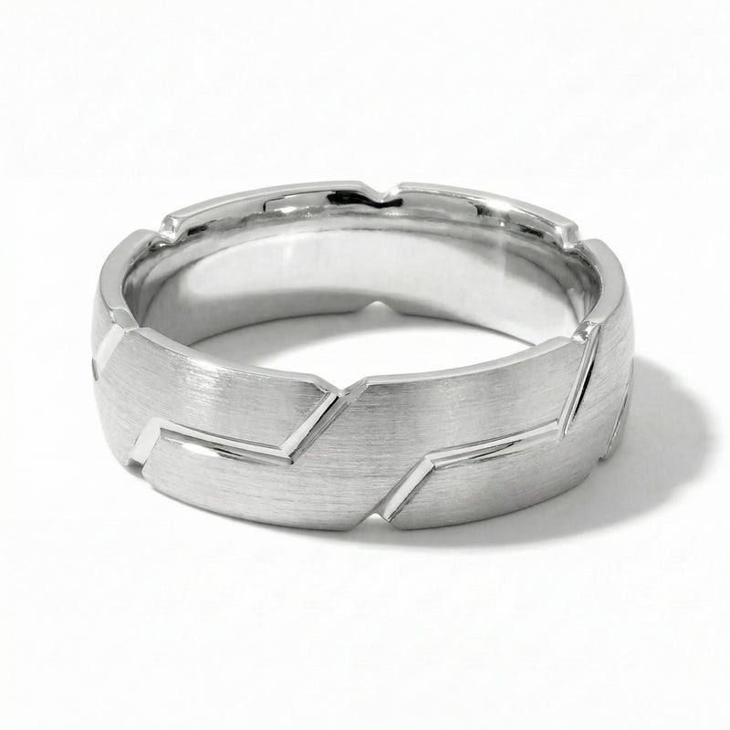 Sangam | Men's White Gold Wedding Band, River