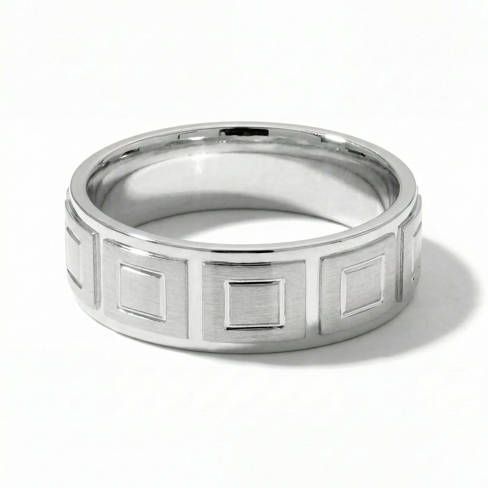 Haveli | Men's Platinum Wedding Band, Tile Pattern