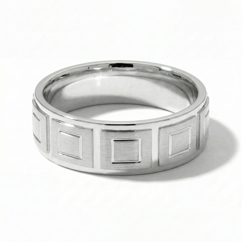 Haveli | Men's Platinum Wedding Band, Tile Pattern