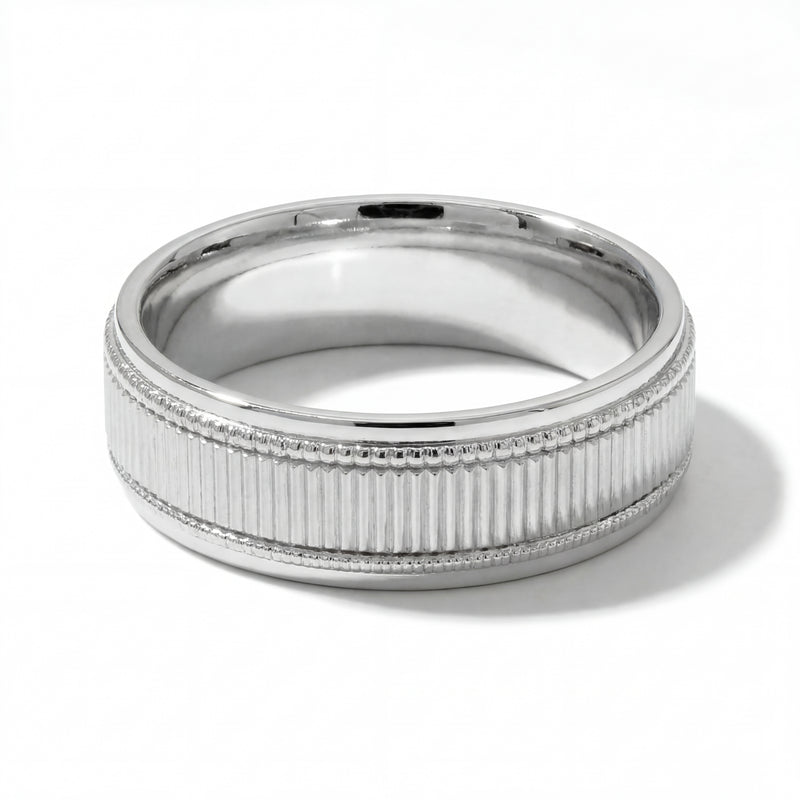 Pankti | Men's Platinum Wedding Band, Milgrain