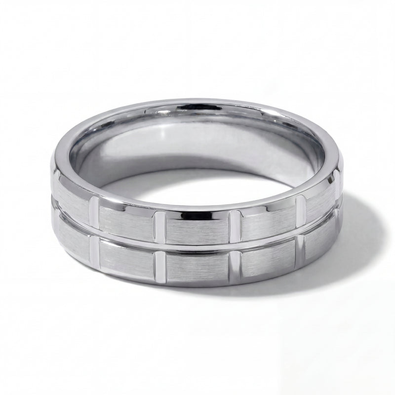 Neev | Men's Platinum Wedding Band, Brick Pattern