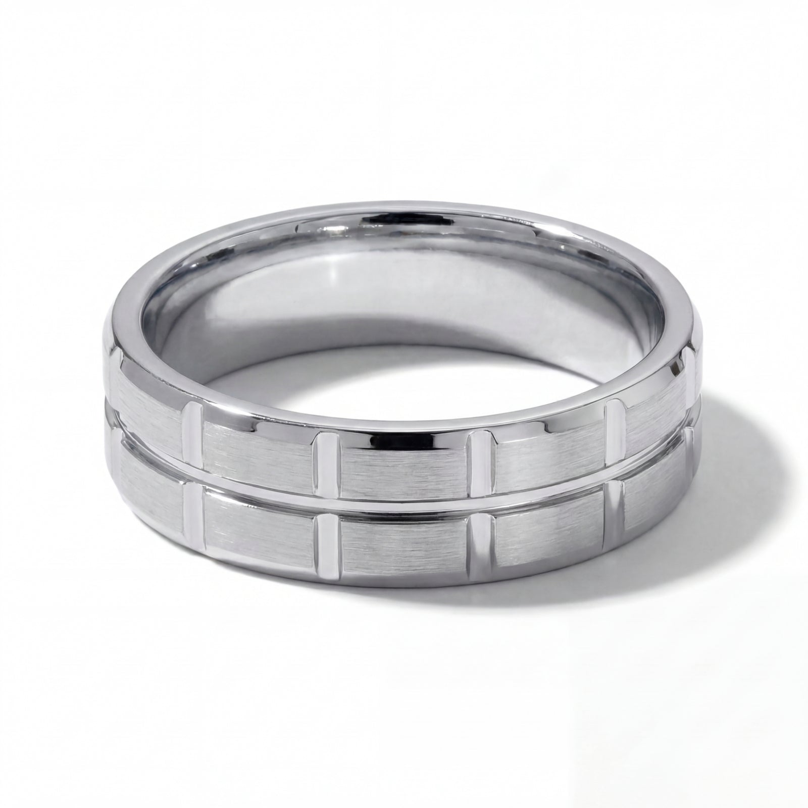 Neev | Men's White Gold Wedding Band, Brick Pattern