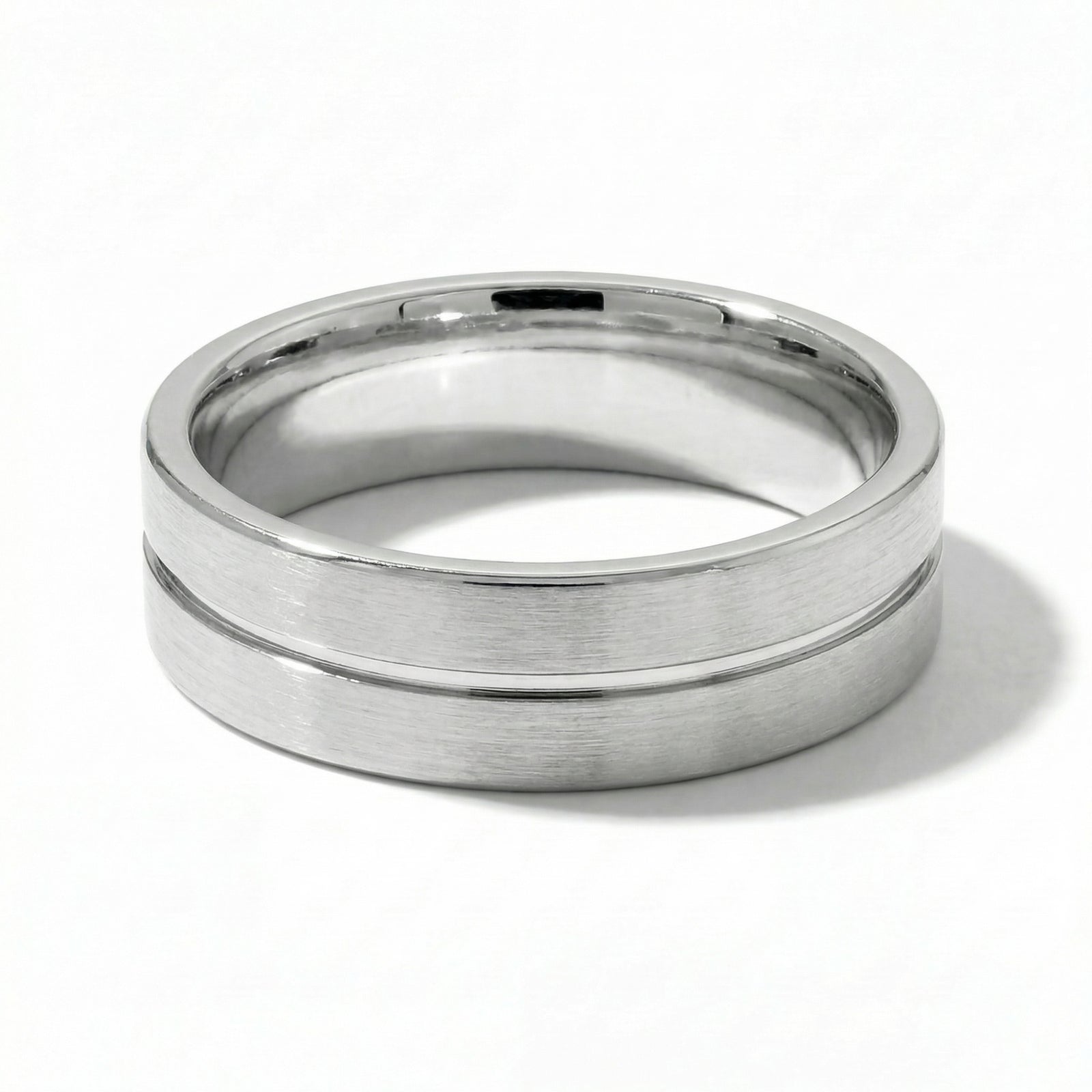 Sutra | Men's Platinum Wedding Band, Center Groove