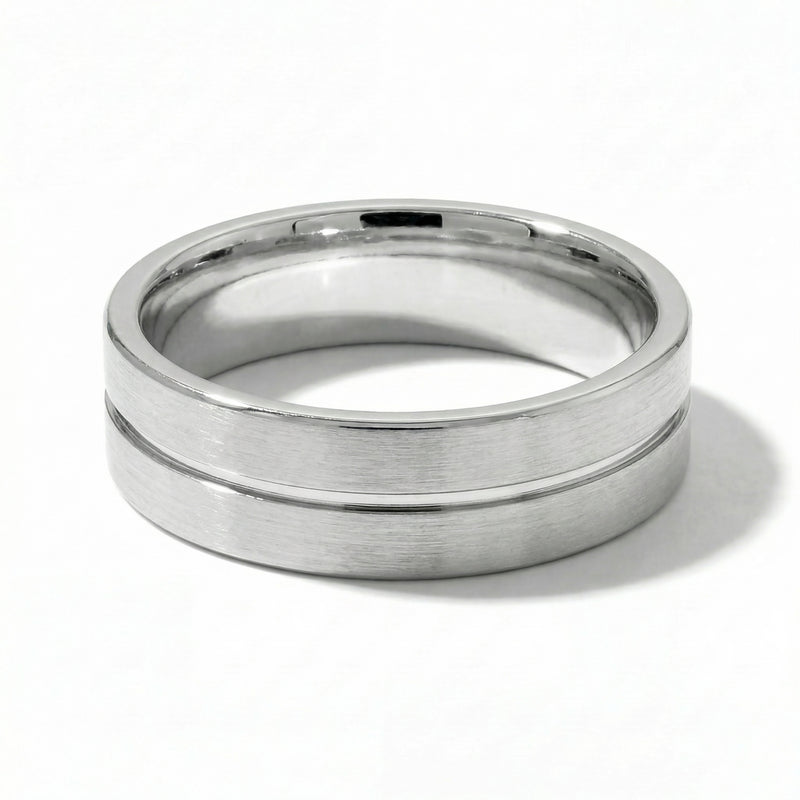 Sutra | Men's Platinum Wedding Band, Center Groove