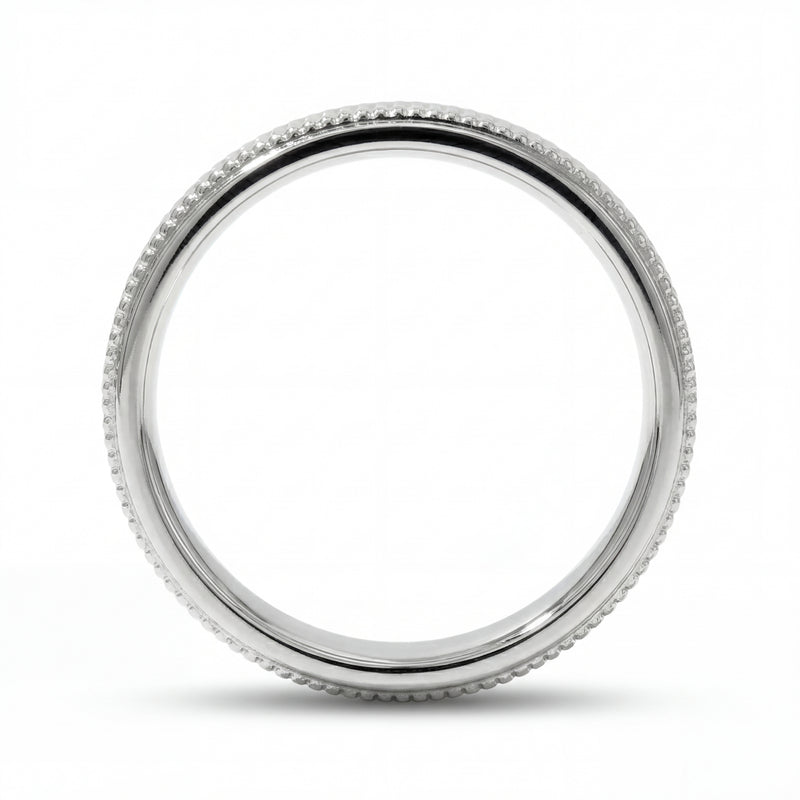 Pankti | Men's White Gold Wedding Band, Milgrain
