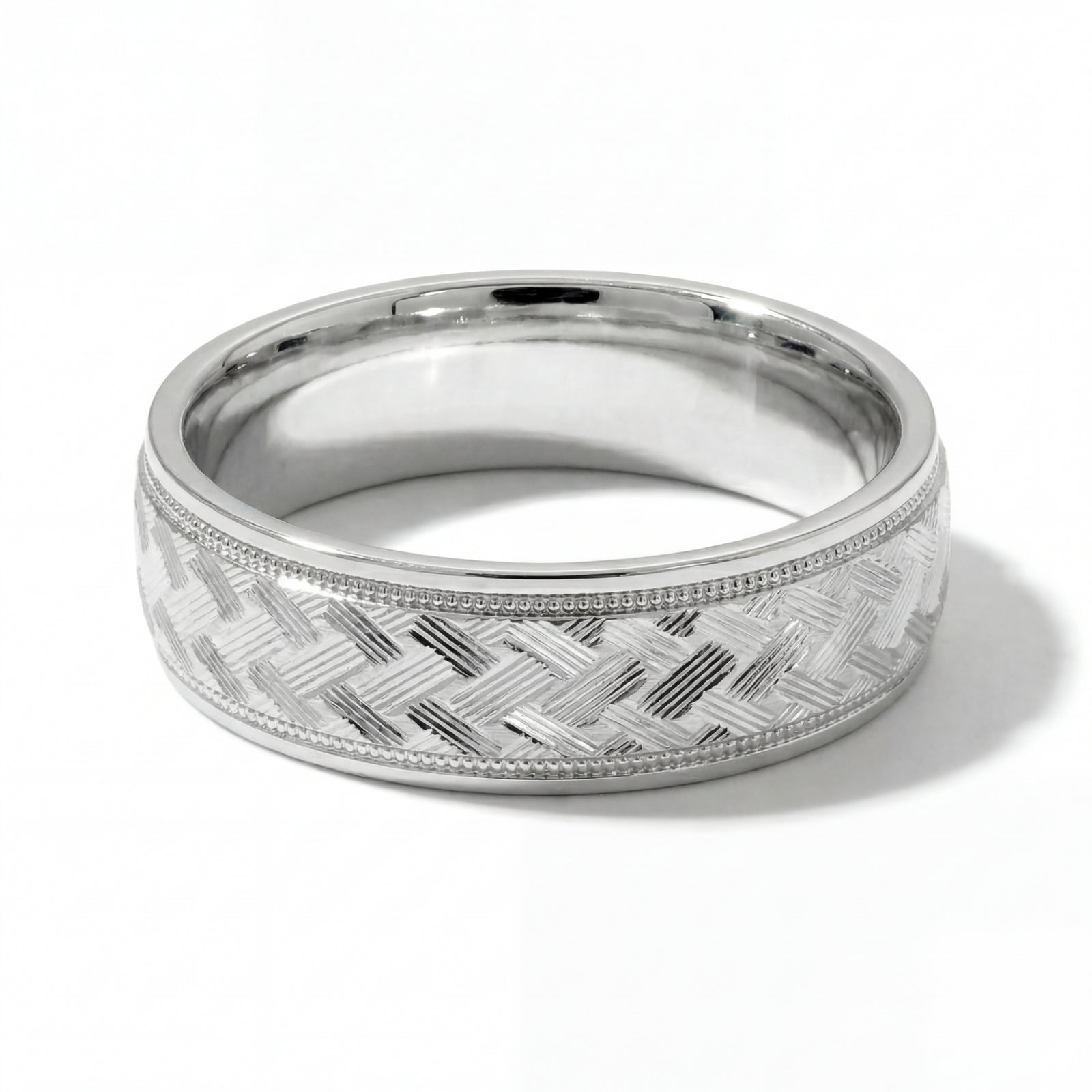 Gulzar | Men's Platinum Wedding Band, Hand Engraved