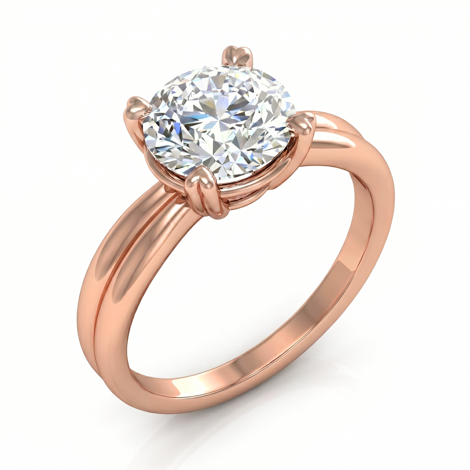 Roy Custom | Round Cut Rose Gold Diamond Engagement Ring, Heart Setting