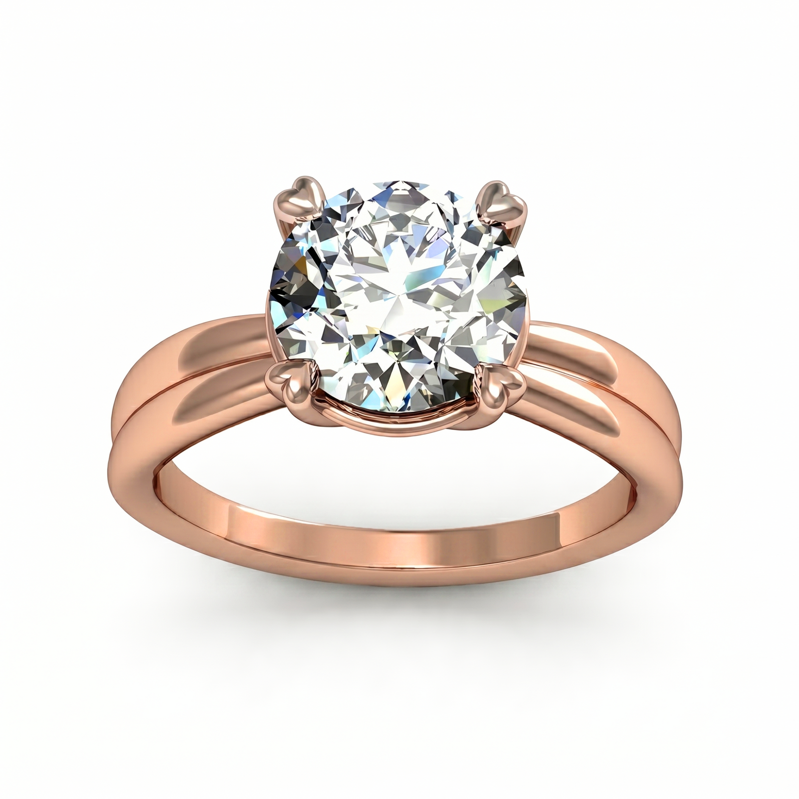 Roy Custom | Round Cut Rose Gold Diamond Engagement Ring, Heart Setting