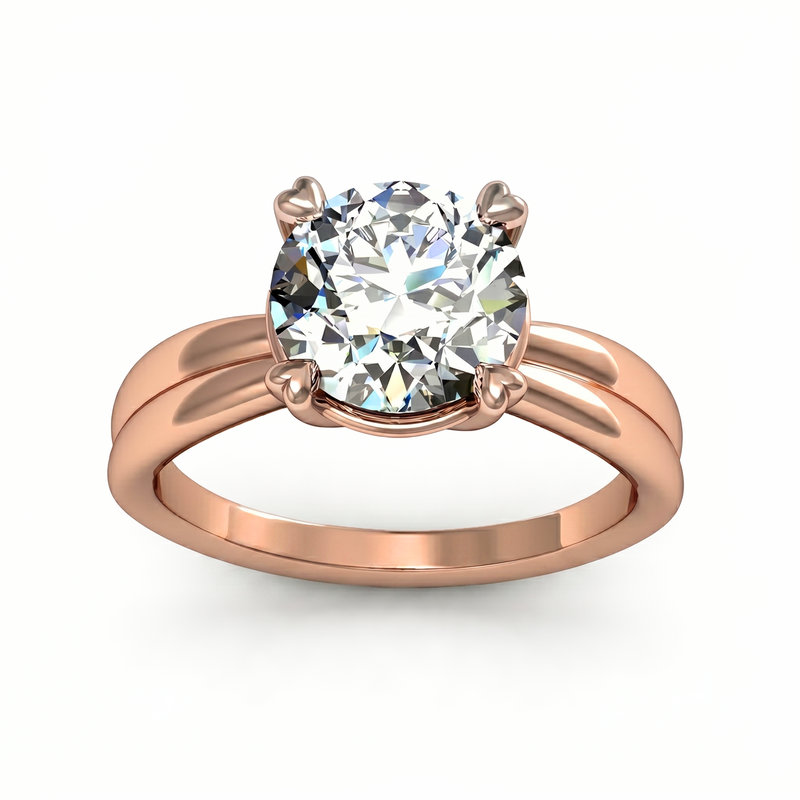 Roy Custom | Round Cut Rose Gold Diamond Engagement Ring, Heart Setting