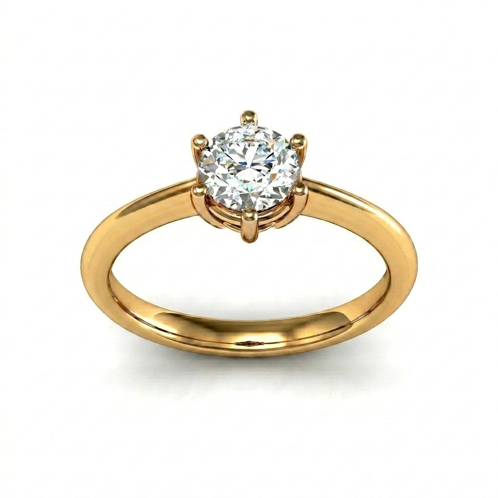 Roy Custom | Round Cut Gold Diamond Engagement Ring, 6-Prong