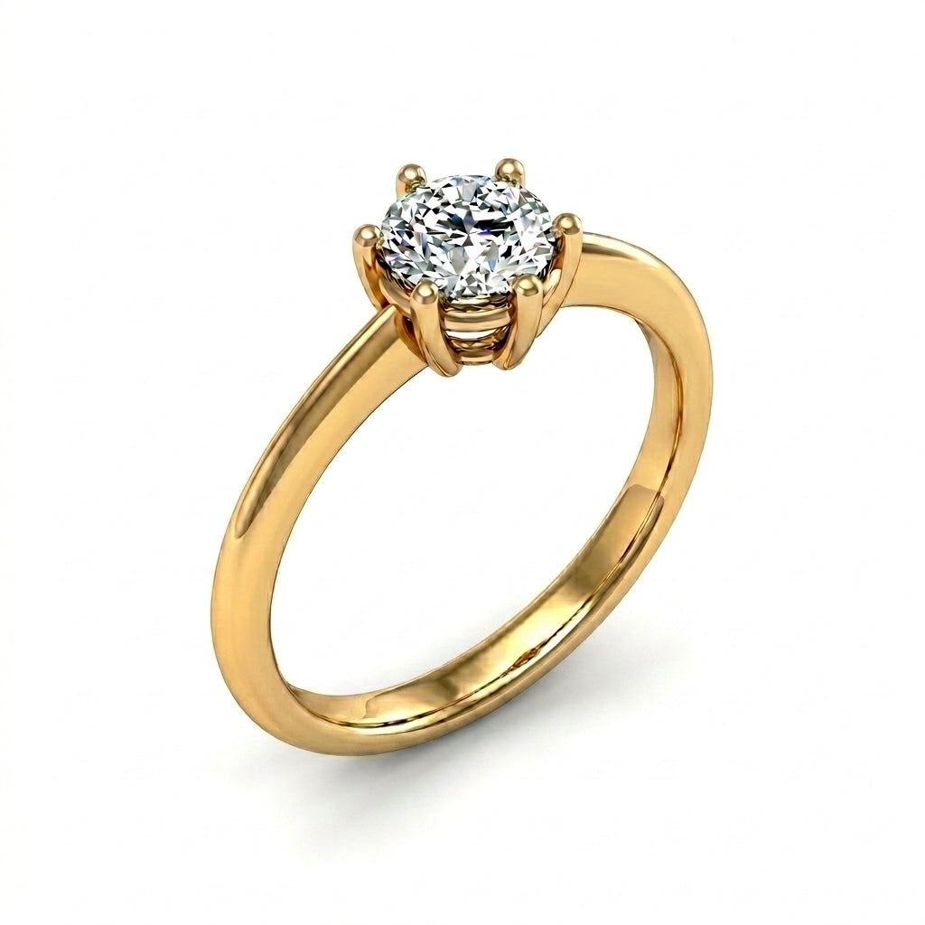 Roy Custom | Round Cut Gold Diamond Engagement Ring, 6-Prong