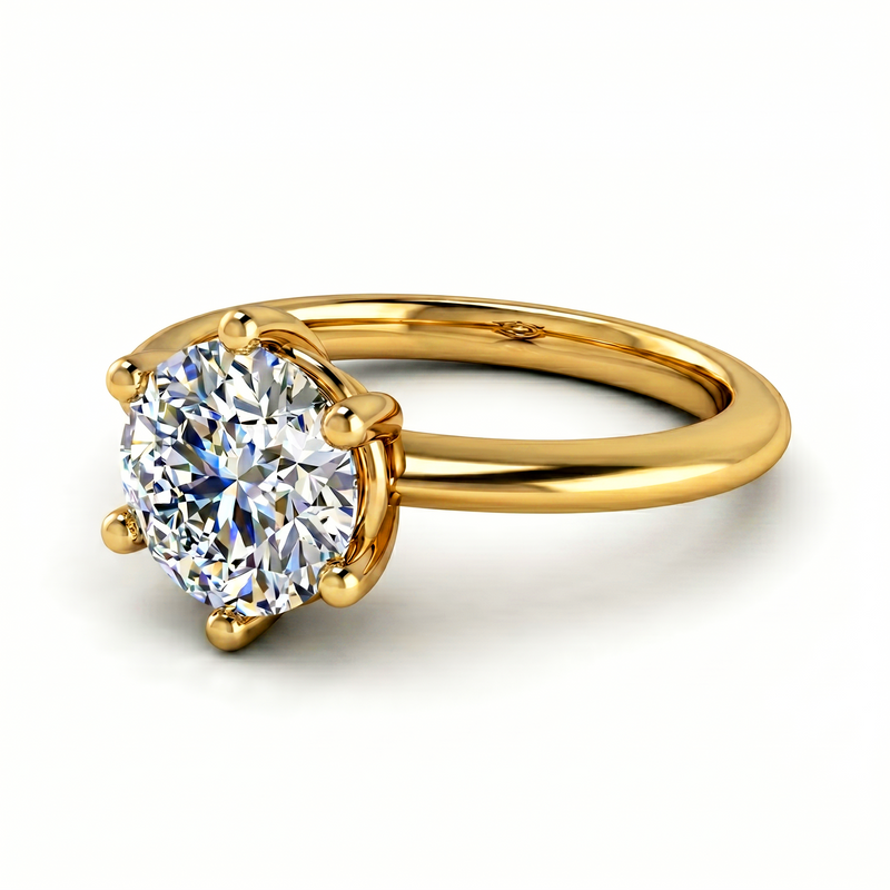 Roy Custom | Round Cut Gold Diamond Engagement Ring, 6-Prong