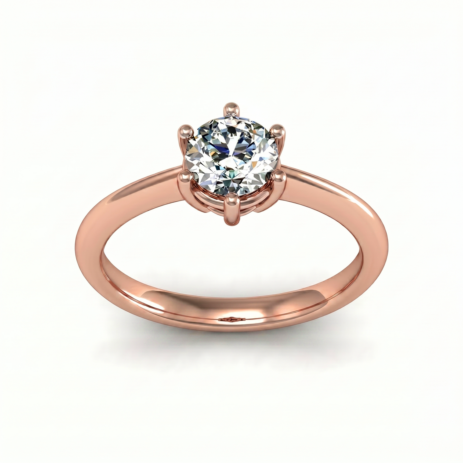 Roy Custom | Round Cut Rose Gold Diamond Engagement Ring, 6-Prong