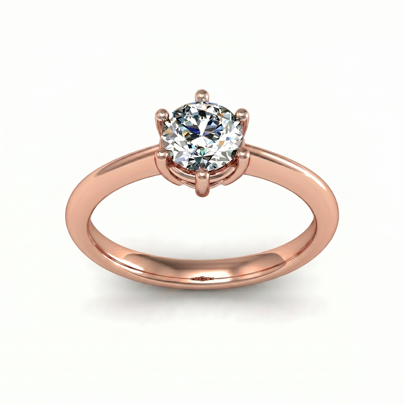 Roy Custom | Round Cut Rose Gold Diamond Engagement Ring, 6-Prong