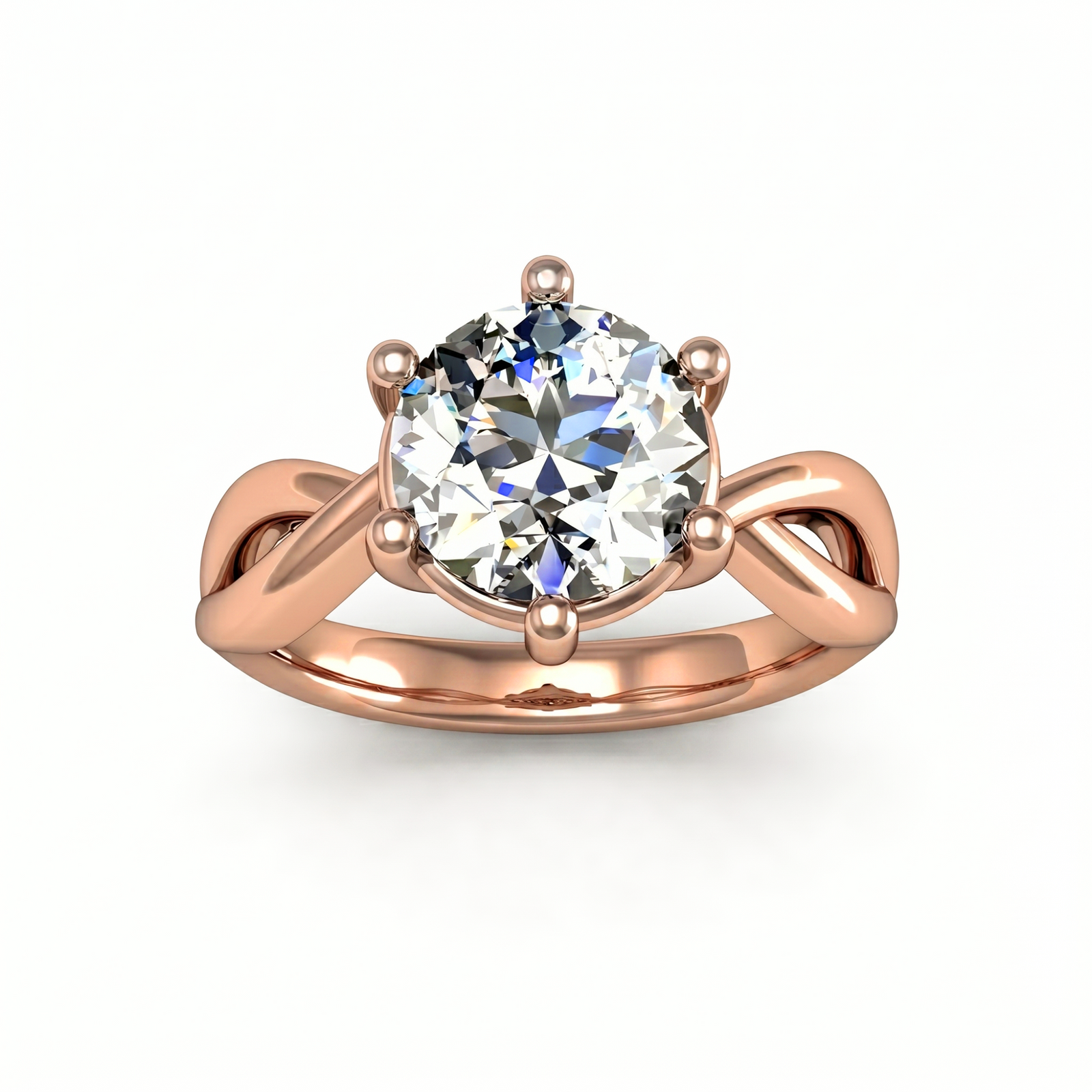 Roy Custom | Round Cut Rose Gold Diamond Engagement Ring, Twist Setting