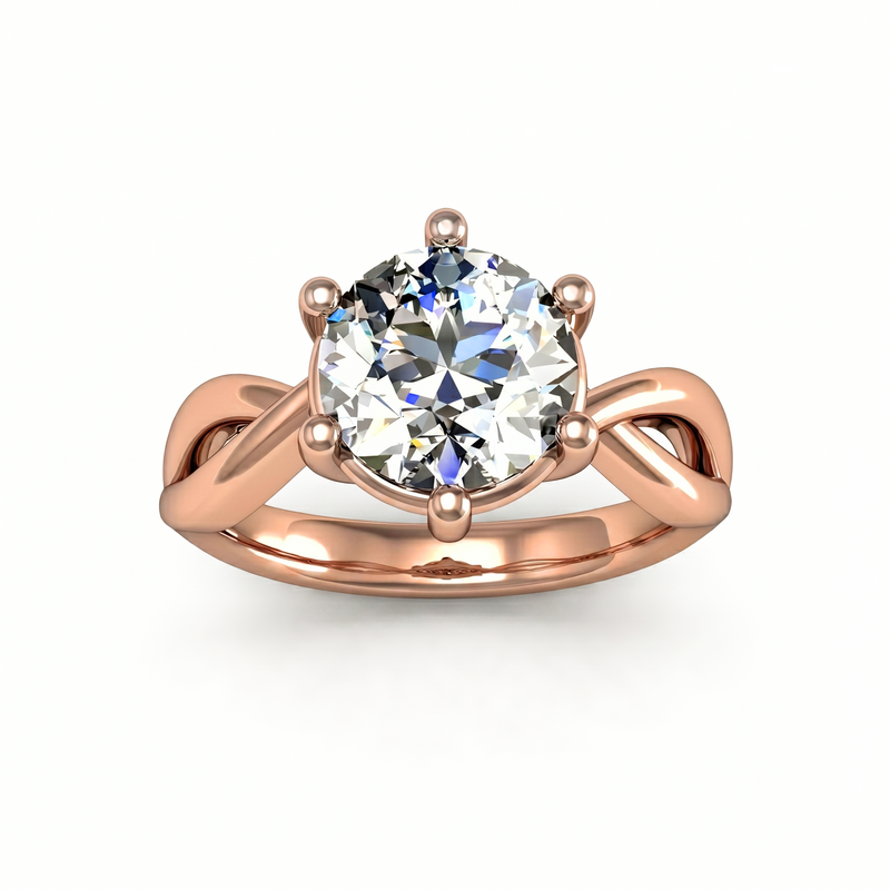 Roy Custom | Round Cut Rose Gold Diamond Engagement Ring, Twist Setting