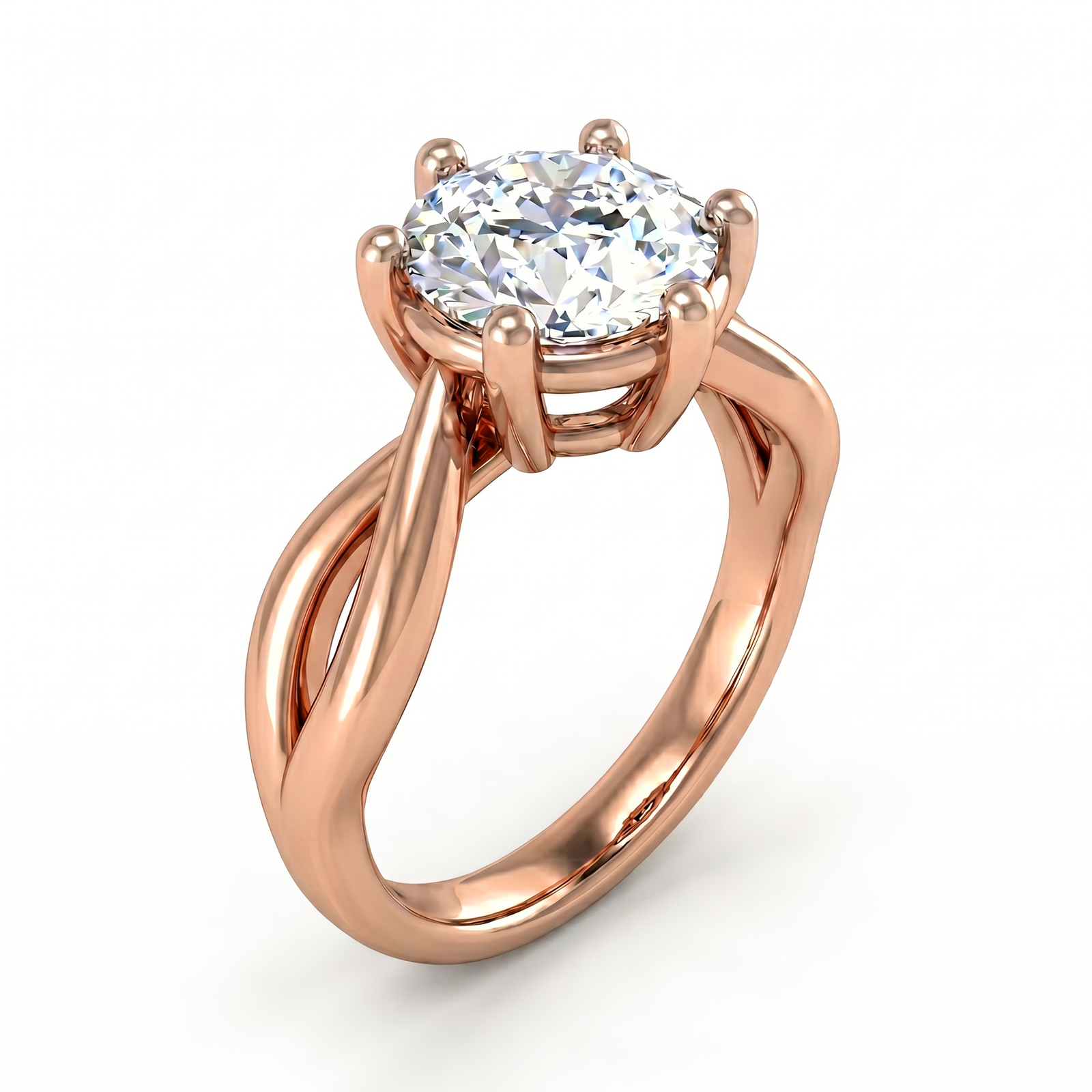 Roy Custom | Round Cut Rose Gold Diamond Engagement Ring, Twist Setting