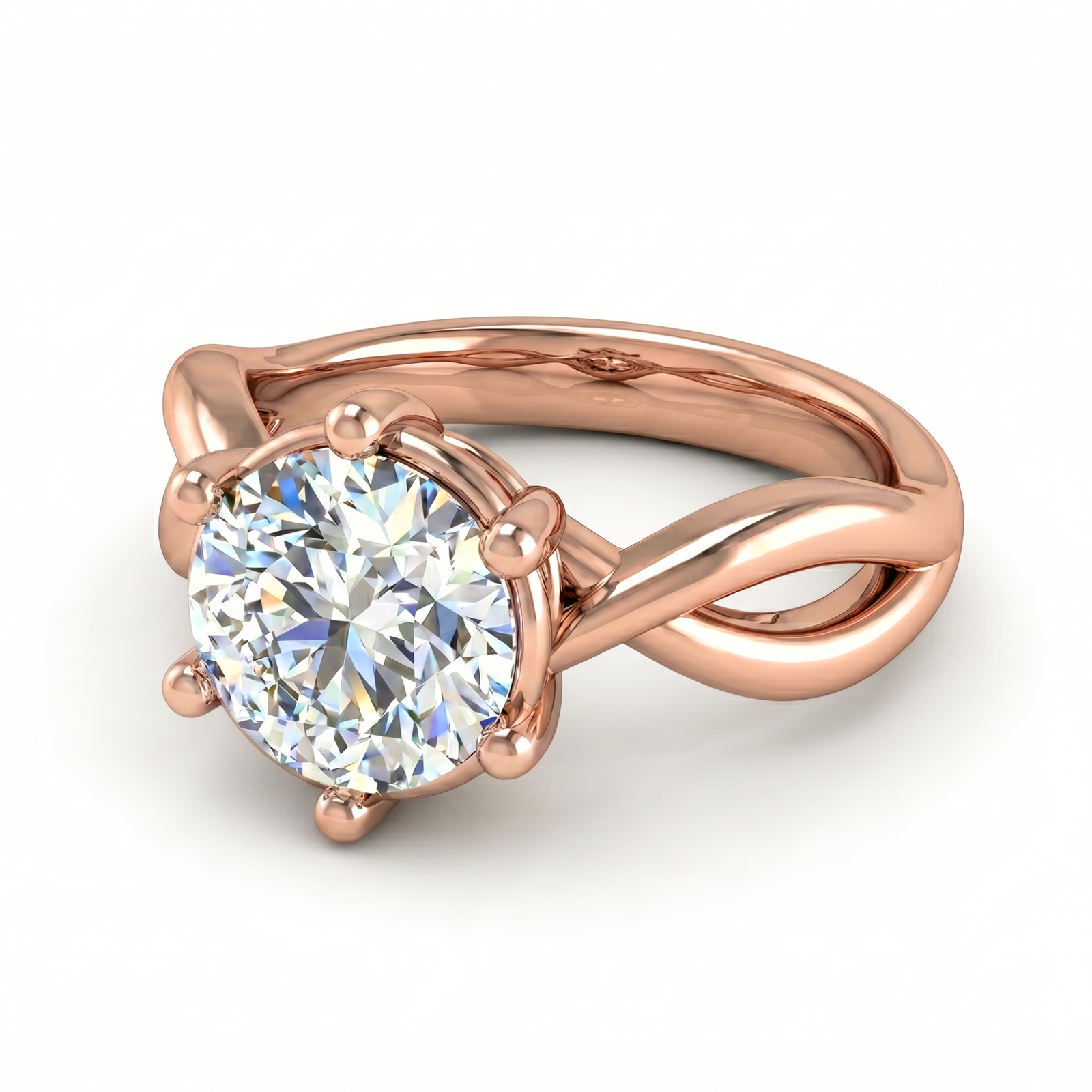 Roy Custom | Round Cut Rose Gold Diamond Engagement Ring, Twist Setting
