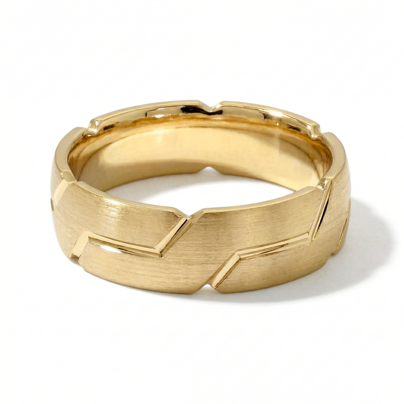 Sangam | Men's Gold Wedding Band, River