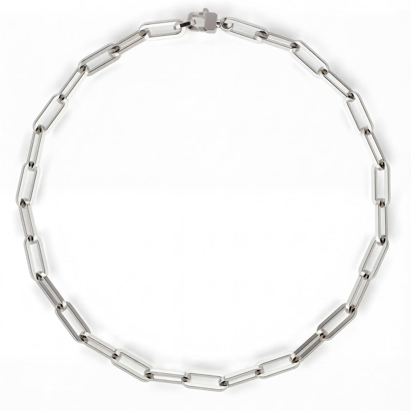 Subah | Thick White Gold Paperclip Necklace