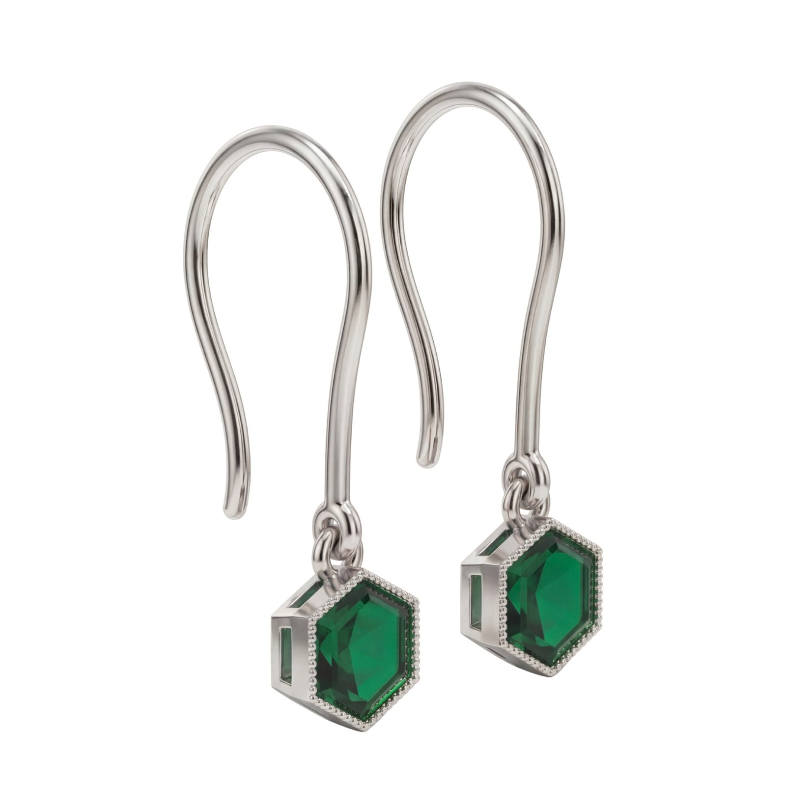 Sukh | White Gold Emerald Drop Earrings