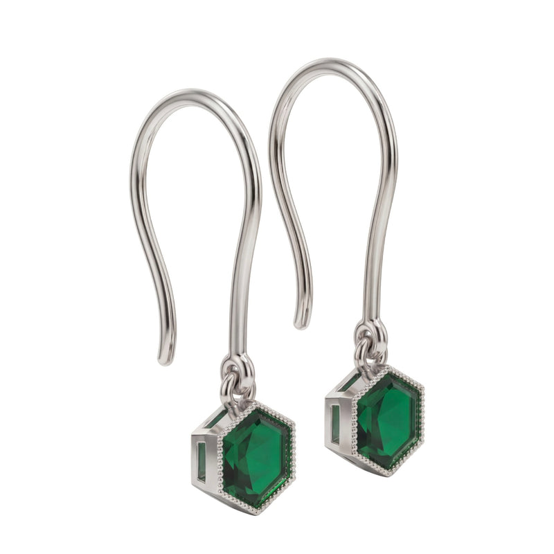Sukh | White Gold Emerald Drop Earrings