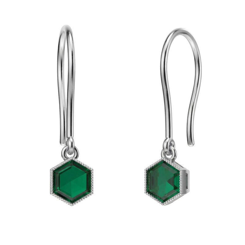 Sukh | White Gold Emerald Drop Earrings