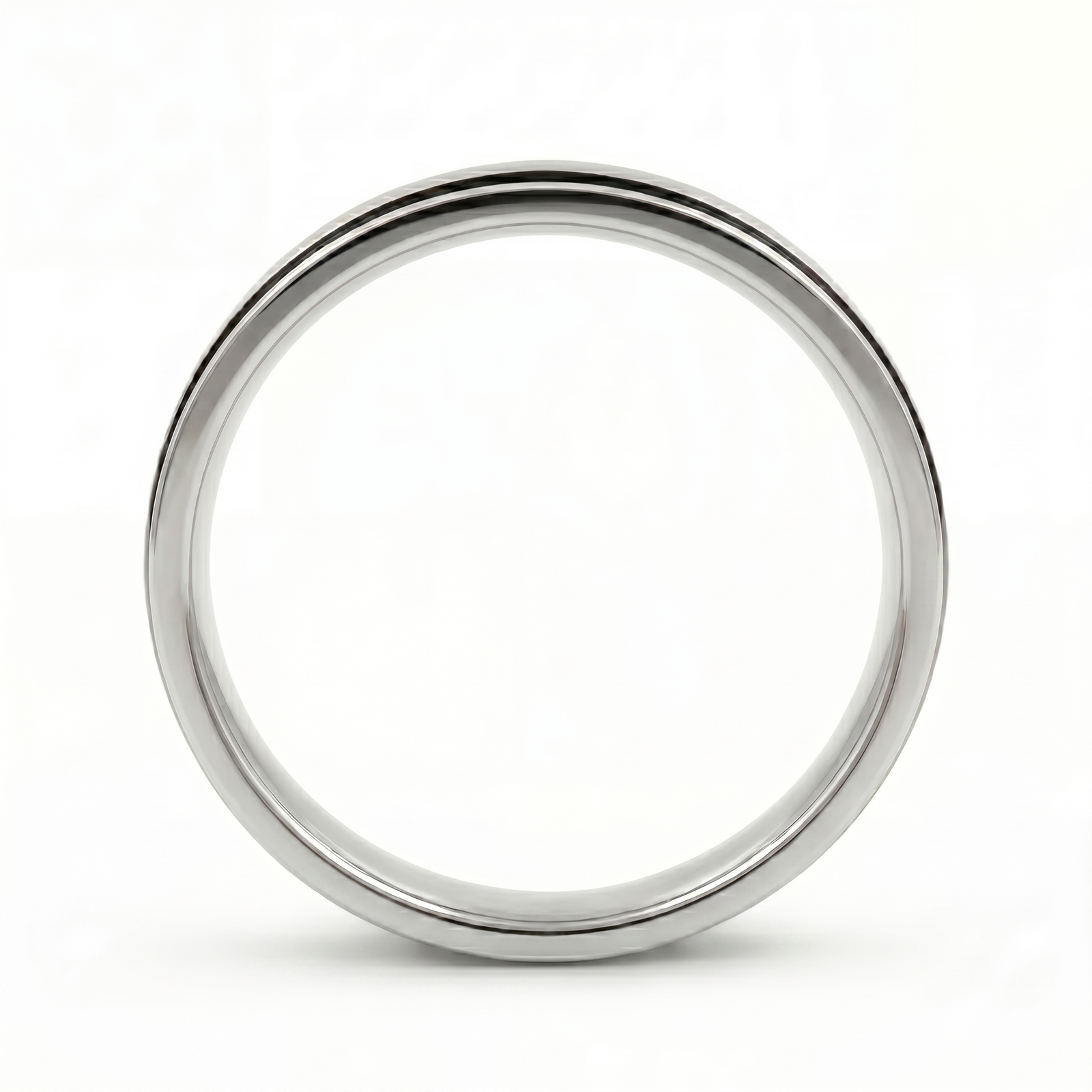 Kajal | Men's White Gold Wedding Band, Black Inlay