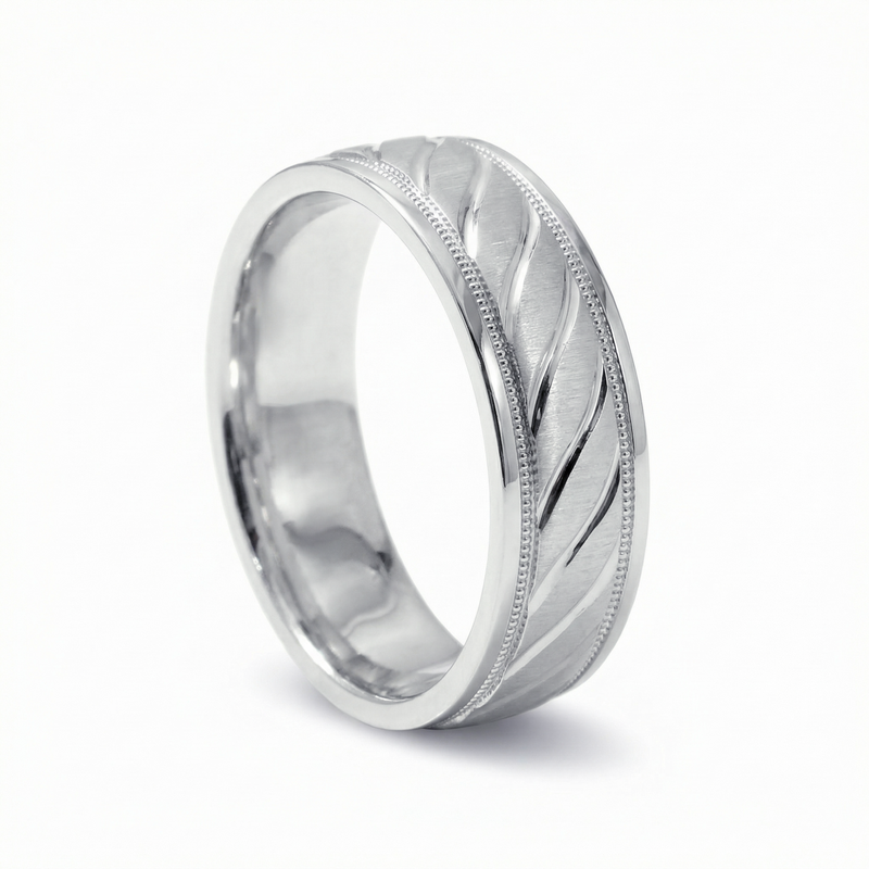 Fasal | Men's White Gold Wedding Band, Wheat