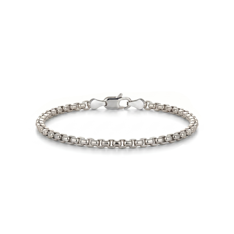 Atoot | White Gold Round Box Chain Bracelet