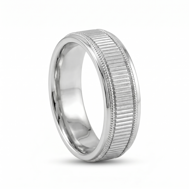 Pankti | Men's Platinum Wedding Band, Milgrain