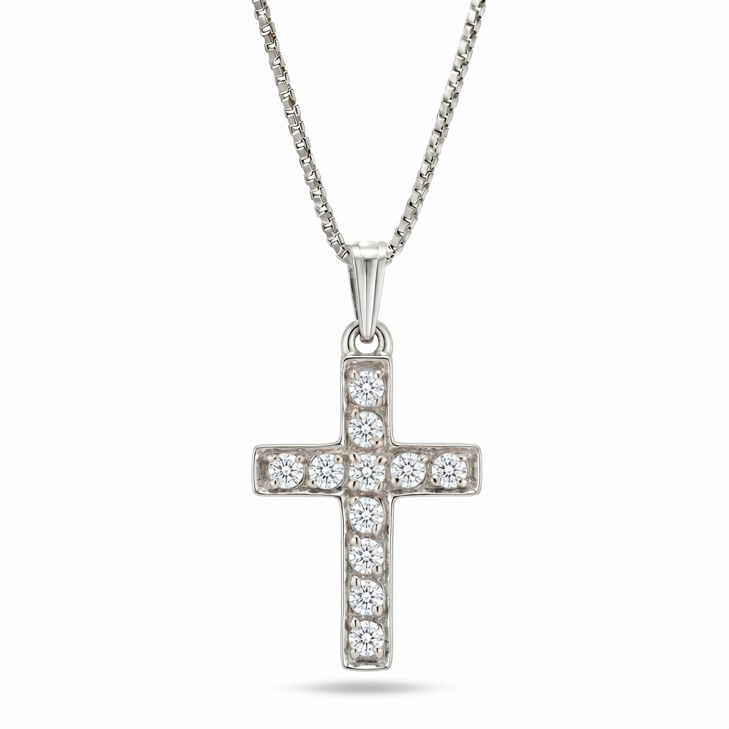 Noor | Large White Gold Diamond Cross Pendant