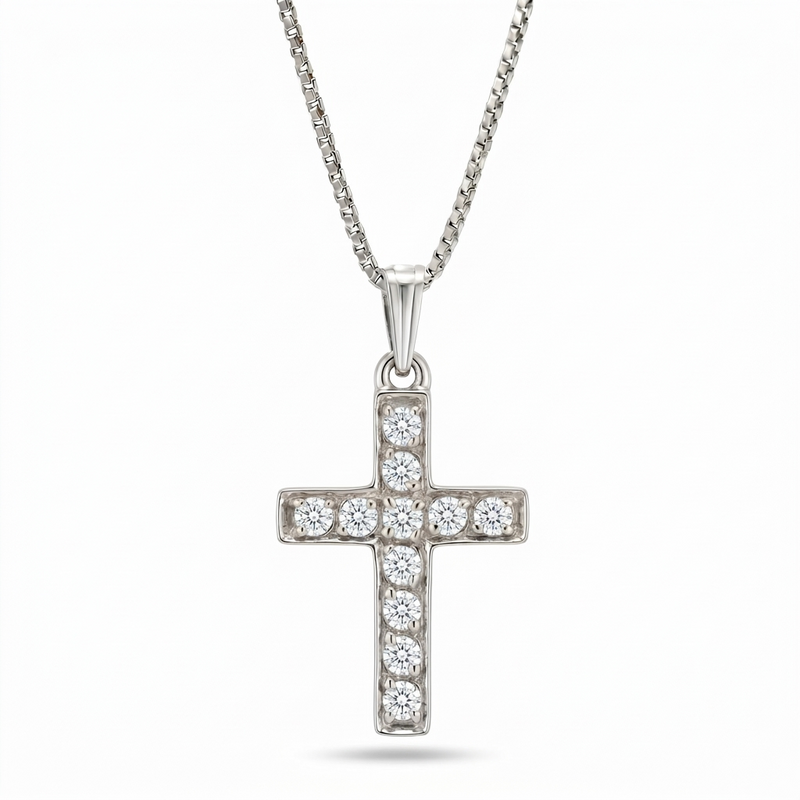 Noor | Large White Gold Diamond Cross Pendant