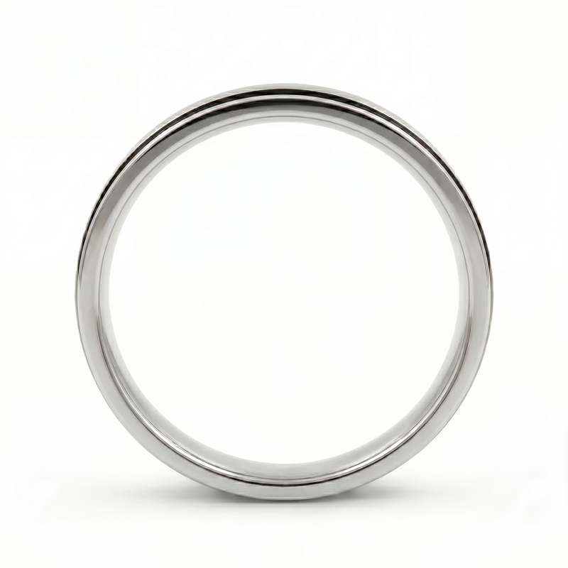 Kajal | Men's Platinum Wedding Band, Black Inlay