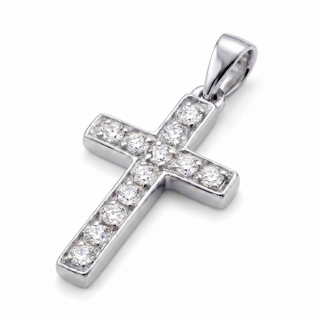 Noor | Large White Gold Diamond Cross Pendant